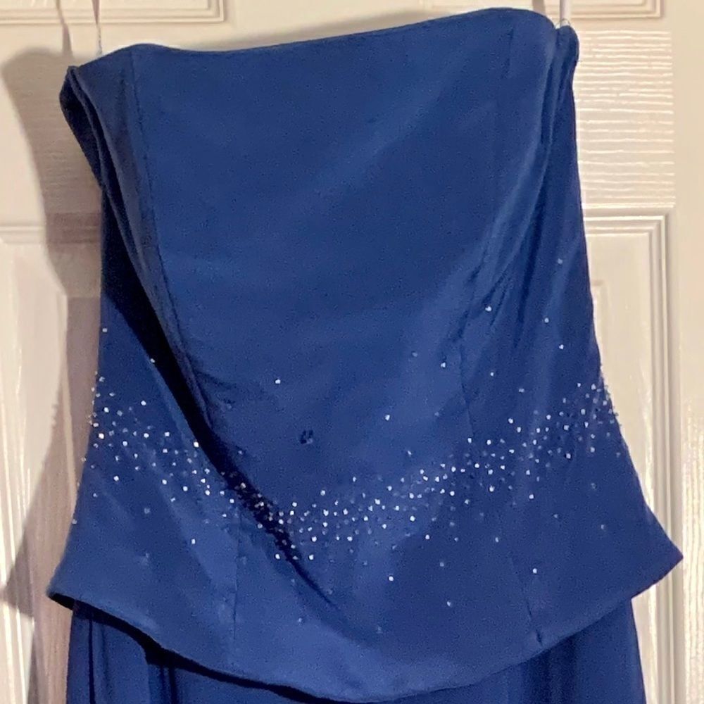 Blue Chiffon Belsoie Strapless Dress Size 8 NWT - Picture 2 of 6